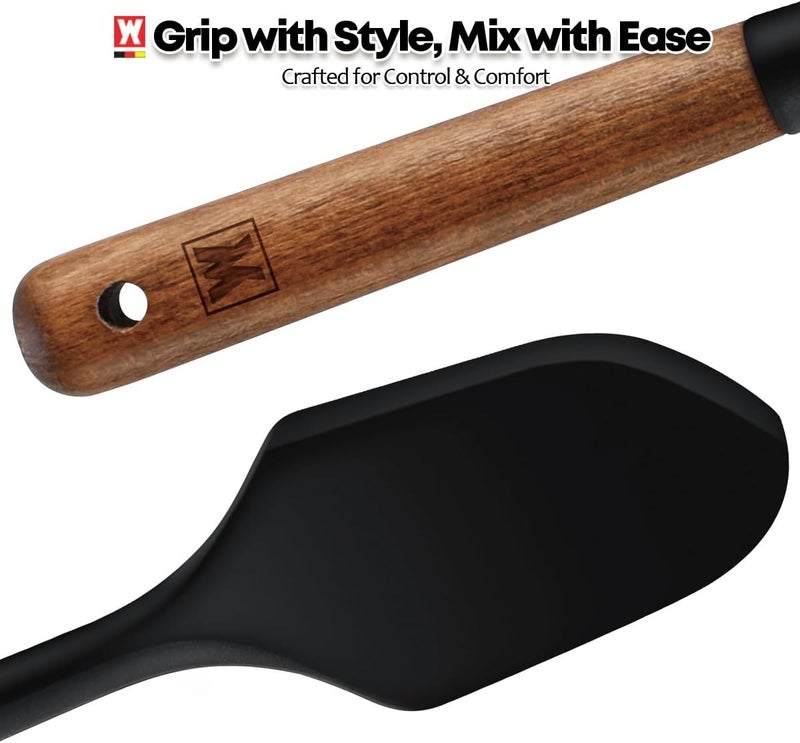 WAGENSTEIGER Silicone Head Scraping Spatula with Wooden Handle: Multi-Purpose Cooking Tool for Spreading, Baking and Mixing, Heat Resistant Cookware, Protects Surfaces with Gentle Head Design - Image 1